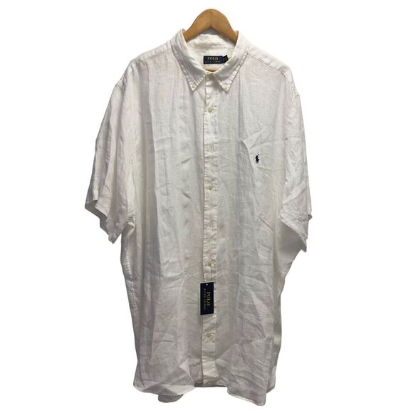 Polo Ralph Lauren Men's Size 3XLT Tall Button Down S/S Pony White Shirt Linen